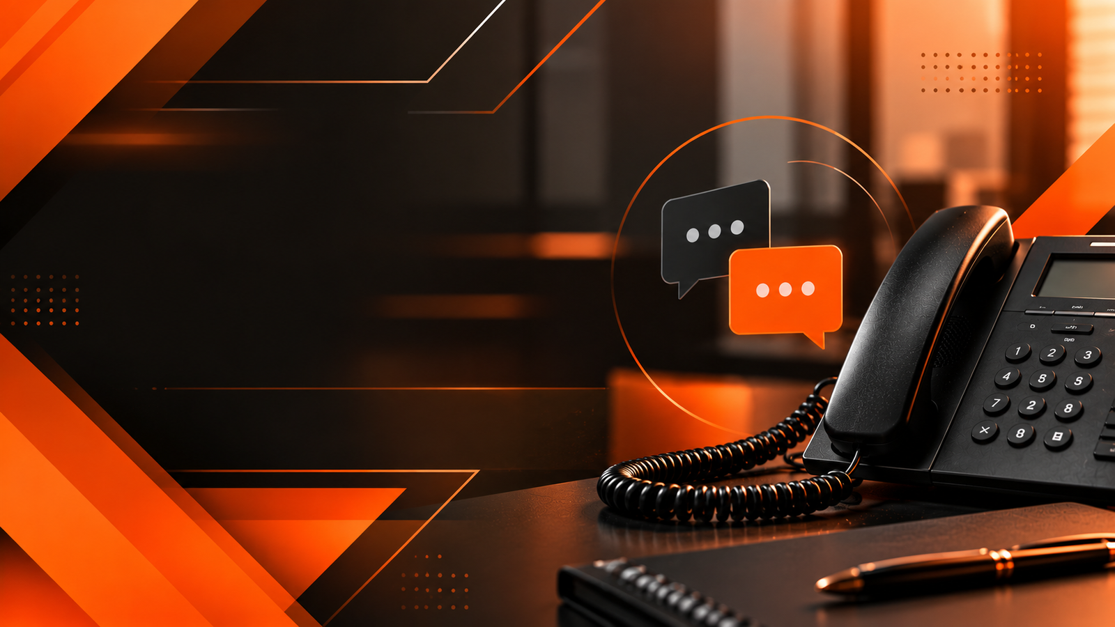 Telefone corporativo com ícones de comunicação