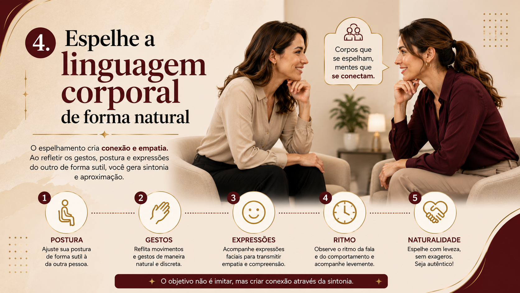 Espelhamento O Que É: E Como Fazer em 5 Etapas 4 4. Espelhe a linguagem corporal de forma natural