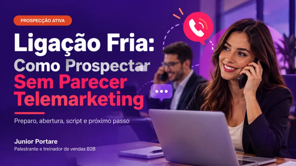 Ligação Fria: Como Prospectar Sem Parecer Telemarketing. Moça falando ao telefone, prospectando o cliente
