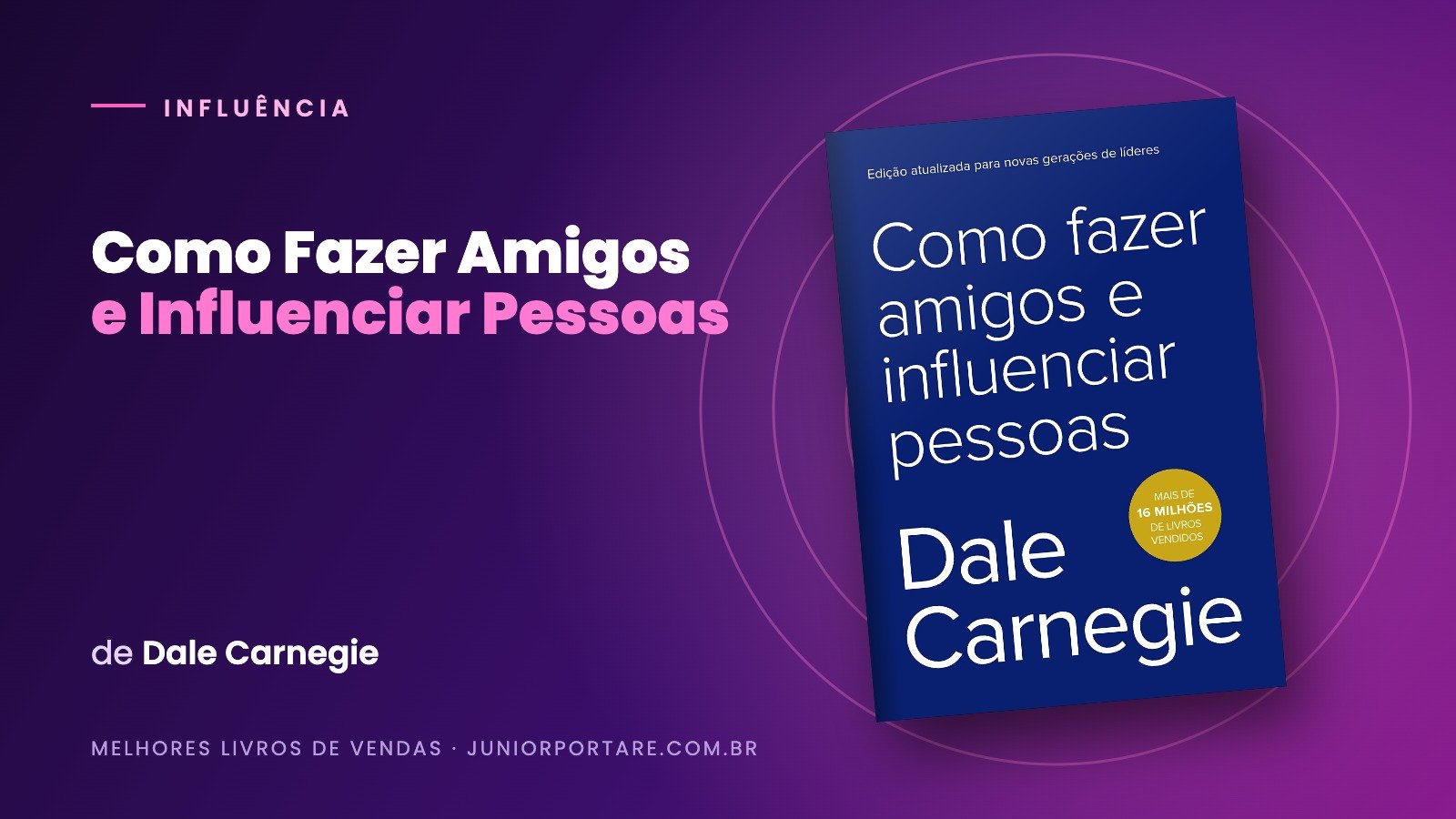 Capa do livro Como Fazer Amigos e Influenciar Pessoas, de Dale Carnegie, em destaque sobre fundo roxo