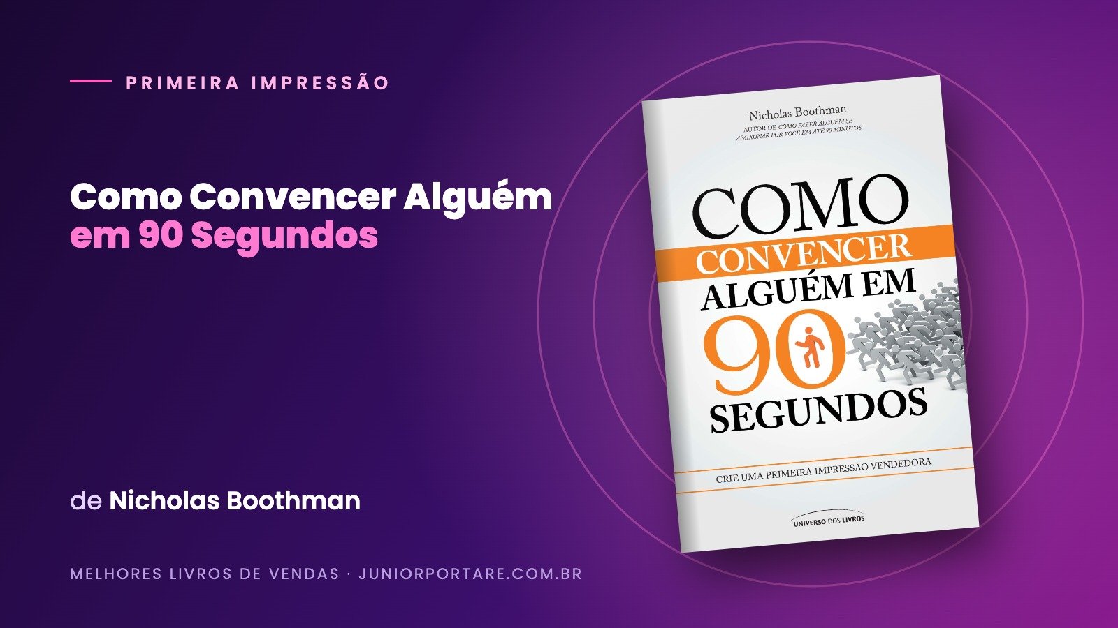 Capa do livro Como Convencer Alguém em 90 Segundos, de Nicholas Boothman, em destaque sobre fundo roxo
