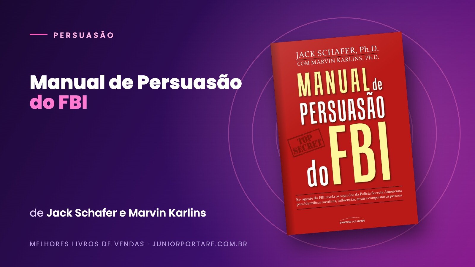 Capa do livro Manual de Persuasão do FBI, de Jack Schafer e Marvin Karlins, em destaque sobre fundo roxo