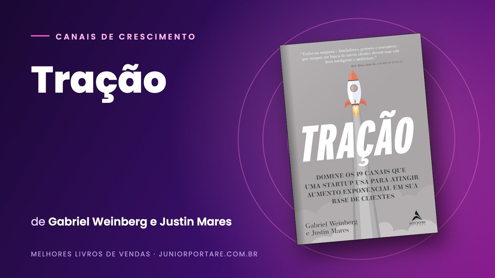 Capa do livro Tração, de Gabriel Weinberg e Justin Mares, em destaque sobre fundo roxo
